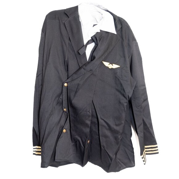 Pilot Costume Size 2XL Jacket With Gold Accents, Tie & Hat - Picture 1 of 8